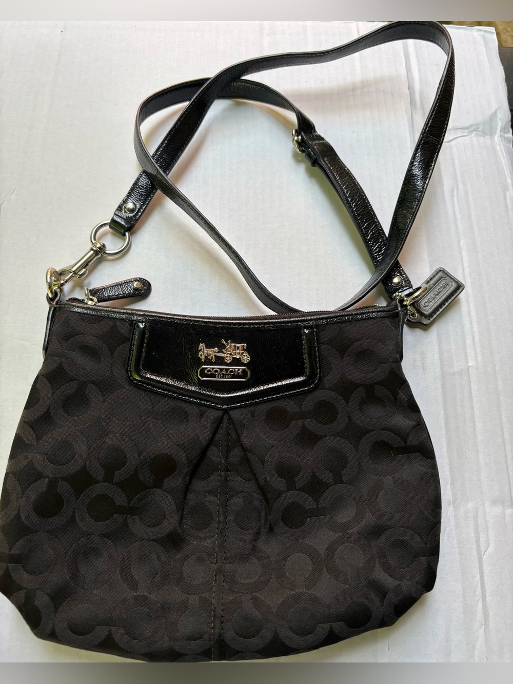 COACH Madison Black Op Art Signature Sateen Bag 15937 Teal Lining Luxury Y2K